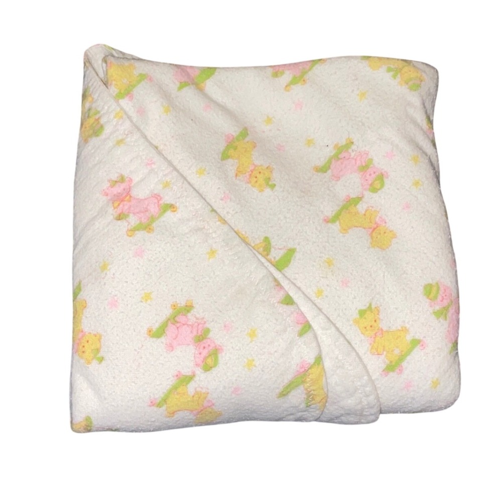 Vintage Teddy Bear Skateboard Baby Replacement Receiving Blanket Flannel 80s 90s